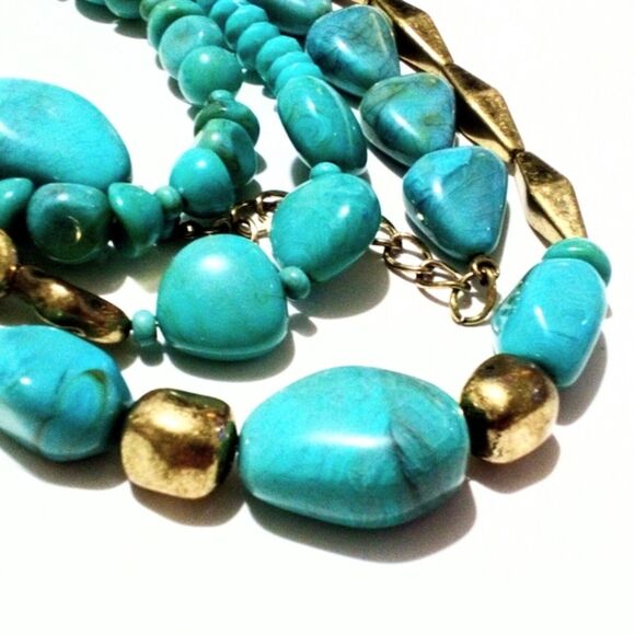 Avon SAQ Chunky Southwestern Inspired Faux Turquoise Multi Strand Necklace - Picture 4 of 6